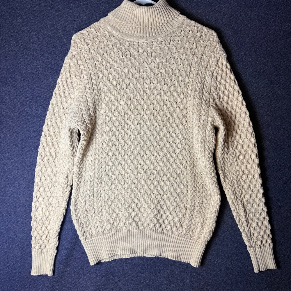Coofandy Mens Medium Turtleneck‎ Tan Cable Chunky Knit Sweater Grandpa Preppy